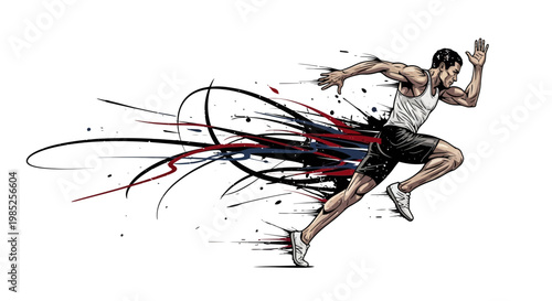Dynamic sprinter in action, abstract motion blur, speed and energy