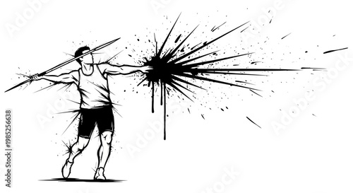 Javelin thrower with ink splash