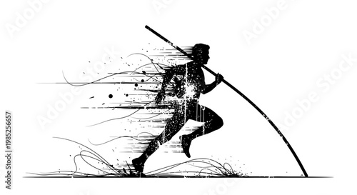 Pole vault athlete silhouette, dynamic action, abstract splash effect