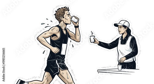 Runner drinking water from aid station during race