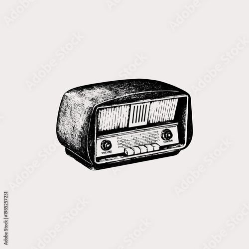 Fotografía Vintage desktop radio receiver hand drawn illustration