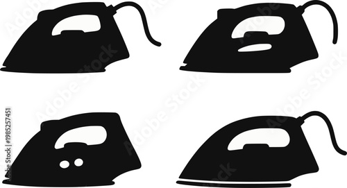 Electric clothes iron multiple types silhouette vector illustration set