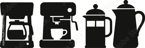 Coffee maker and espresso machine multiple types silhouette vector illustration set