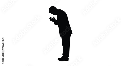 Εκτύπωση καμβά Silhouette of a businessman bowing with hands together in a gesture of respect o