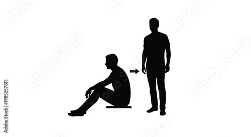 Photos Silhouette of a man sitting down and then standing up, showing the transition fr