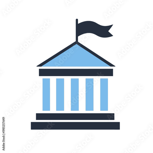 Classical Building with Flag Flat Icon