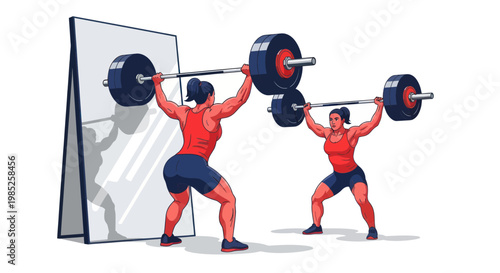 Woman Weightlifting in Gym, Lifting Barbell, Strength Training, Fitness Motivation