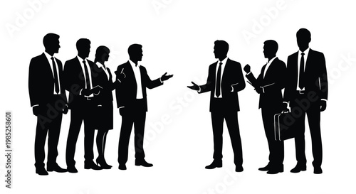 Business people silhouettes in a meeting, professional team discussing and negotiating