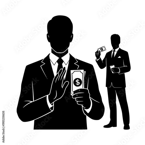 Silhouette of Businessman Refusing Money and Bribe Concept Illustration