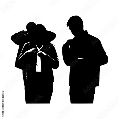 silhouette illustration of a man woman and child getting ready together
