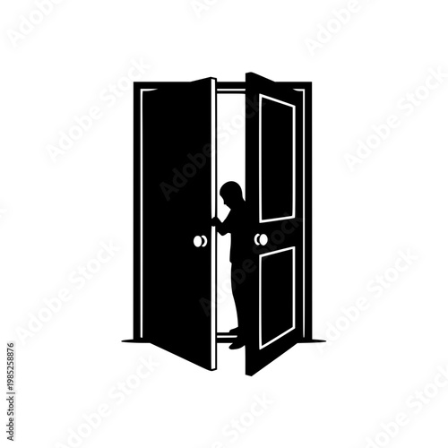Silhouette of a Person Opening Double Doors