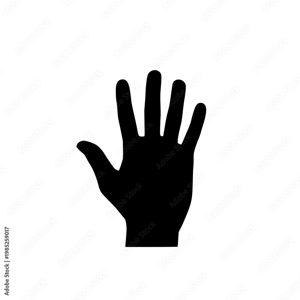 Obraz premium Black Silhouette of an Open Human Hand with Spread Fingers