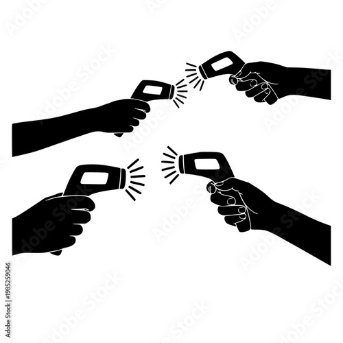 Hands Holding Non-Contact Infrared Thermometers Silhouettes for Temperature Screening