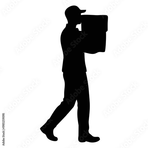SILHOUETTE OF PACKAGE COURIER WITH WHITE BACKGROUND