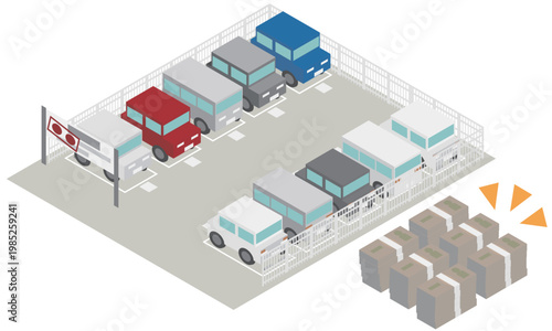 アイソメトリックな駐車場の経営をイメージしたイラスト素材