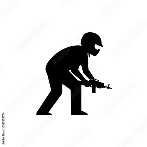 Tactical soldier silhouette with assault rifle weapon