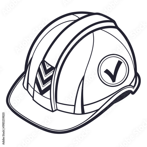 Safety helmet with checkmark and black stripes.