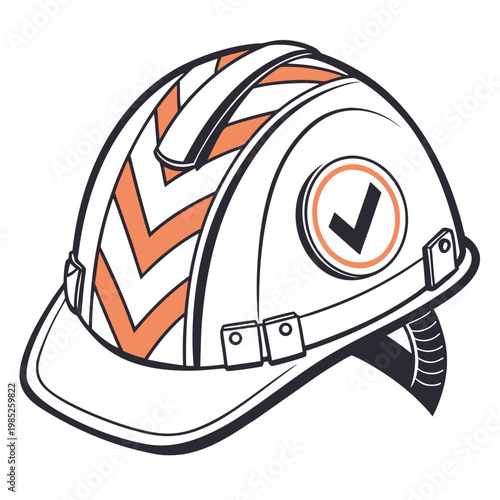 Safety helmet with checkmark and orange chevron.
