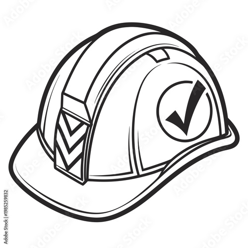 Safety helmet with checkmark and chevron pattern.