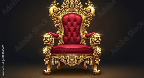 Luxurious Golden Throne with Red Velvet Upholstery