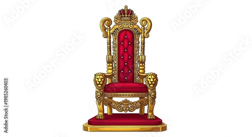 Luxurious Regal Throne with Gold Ornamentation and Red Upholstery