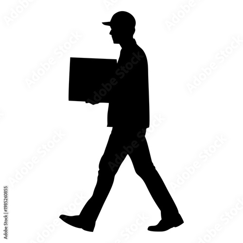 SILHOUETTE OF PACKAGE COURIER WITH WHITE BACKGROUND