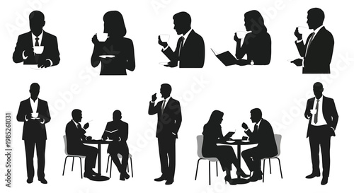 Business people drinking coffee and having meetings