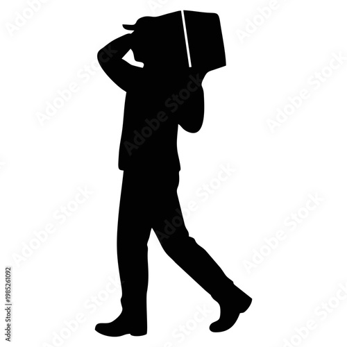SILHOUETTE OF PACKAGE COURIER WITH WHITE BACKGROUND