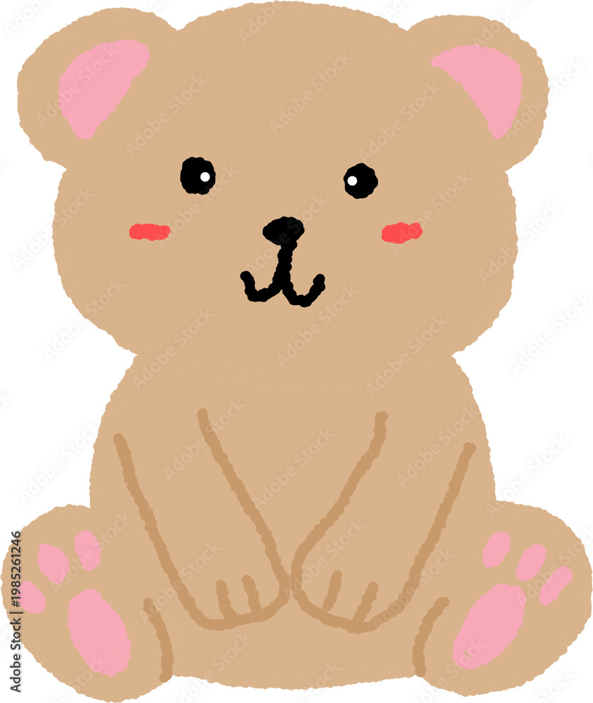 Fototapeta premium Cute sitting teddy bear doodle style illustration isolated