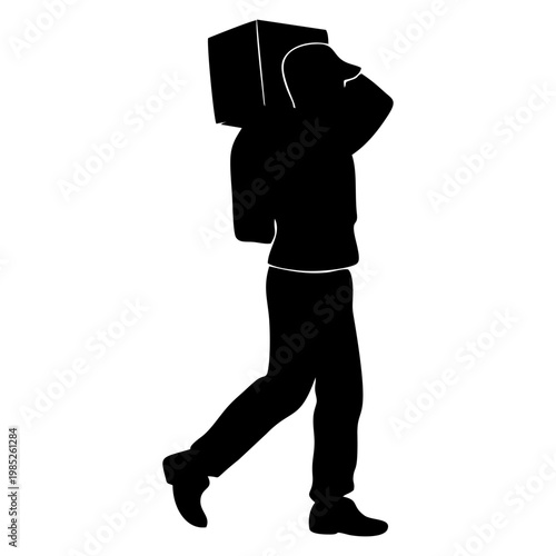 SILHOUETTE OF PACKAGE COURIER WITH WHITE BACKGROUND