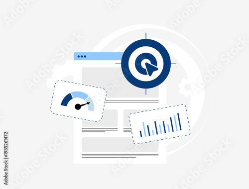 Conversion optimization with user analytics and performance tracking. Conversion rate growth and funnel improvement with data insights and UX optimization vector illustration