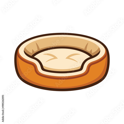 A comfortable orange and beige round pet bed for dogs or cats isolated on a white background.