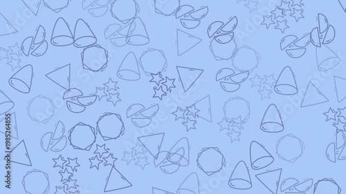 Seamless abstract geometric doodle pattern animation featuring triangles, circles and stars on blue background. Perfect for modern design, background, wallpaper and creative projects.