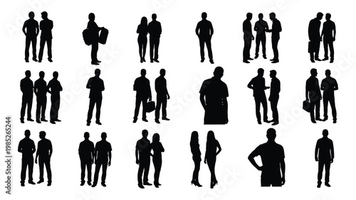 A collection of black silhouette figures depicting various business people and casual individuals high quality professional