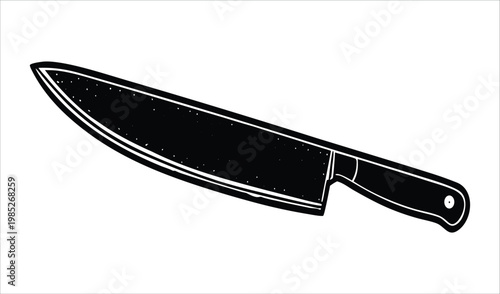 Black silhouette of a chef s knife on a white background