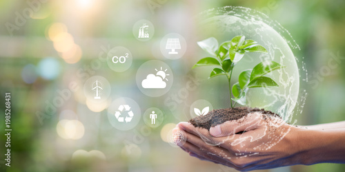 Sustainable development and climate action are essential for a better future. This image represents global environmental awareness, renewable energy, carbon reduction, responsible ecological practices