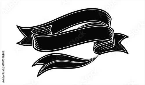 Vintage black ribbon banner with sketchy texture