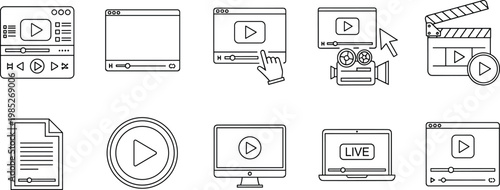 Collection of video player icons and symbols for online streaming and media playback.