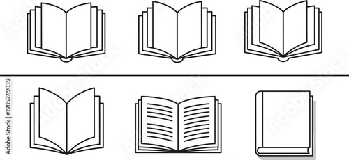 Set of open and closed book icons for education and reading symbols.