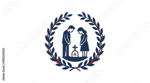 Mourning Couple at a Grave with a Cross Symbol