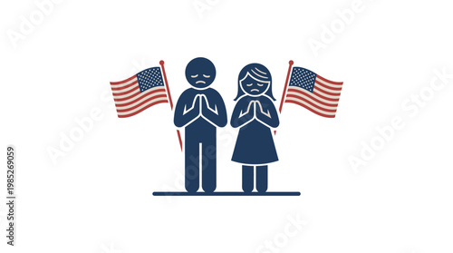 People Praying with American Flags