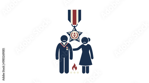Sad Soldier with Medal Comforted by Woman