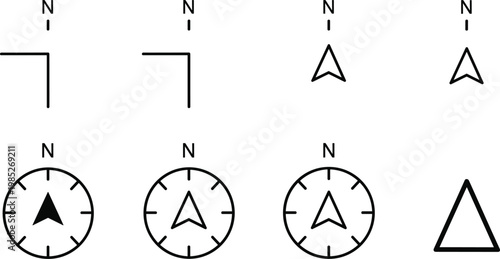 Compass icons and navigation symbols for direction and guidance.