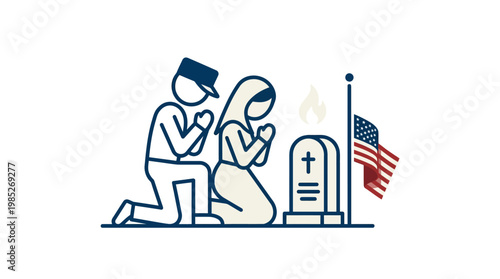 Couple Kneeling in Prayer at a Military Cemetery