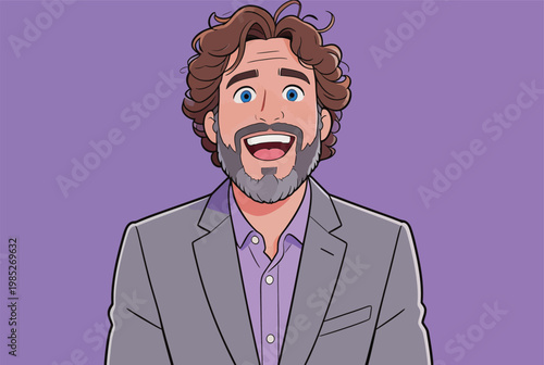Illustration of a Smiling Man in Plaid Blazer