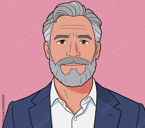 Illustration of a Middle - Aged Man in Fashionable Attire