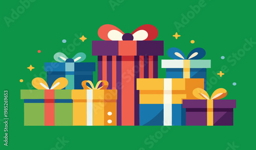 A vibrant collection of colorful gift boxes with ribbons and bows