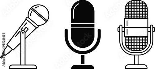 Different microphone icons for recording and broadcasting audio.