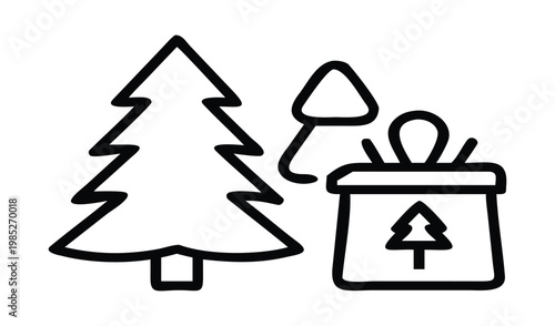 Christmas tree and gift bag icon set for holiday season