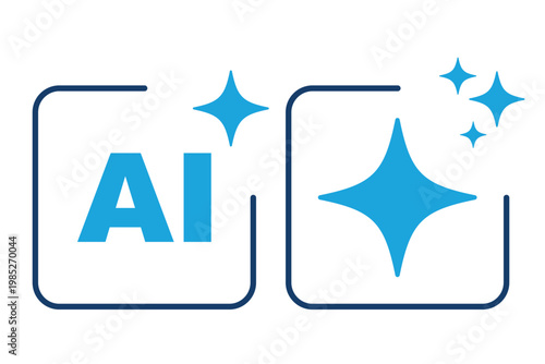 Generative AI logo icon magic sparkle stars symbol , Artificial intelligence sign. Vector ai generated icon blue logo, gradient sparkles. AI sparkle icon vector set. 